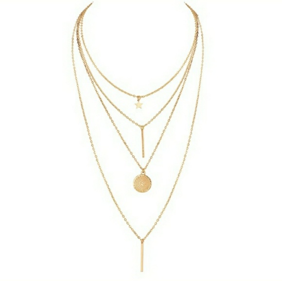 Gold Multilayered Bar Pentagram Star Necklace - Picture 2 of 3